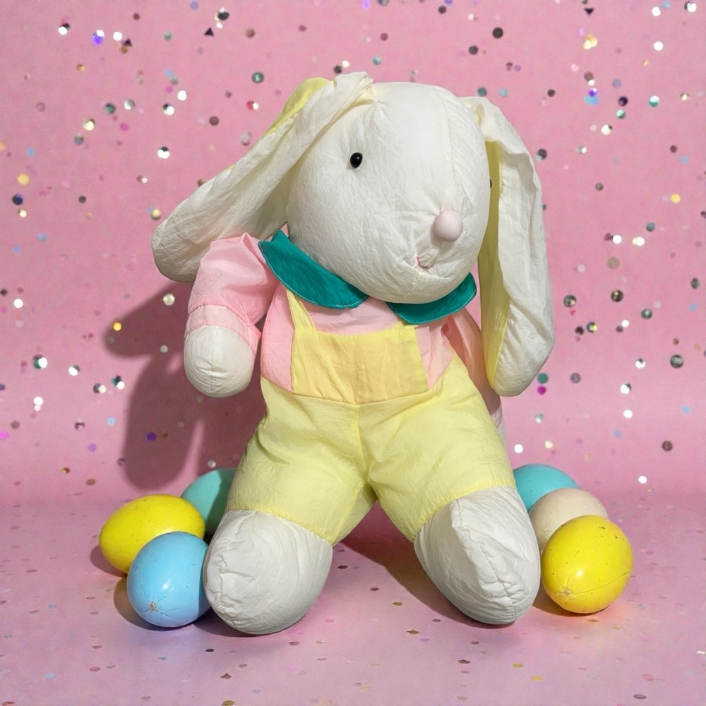 Vintage Meyer Brothers Nylon Plush Easter Bunny Rabbit Stuffed Animal 20” Pastel